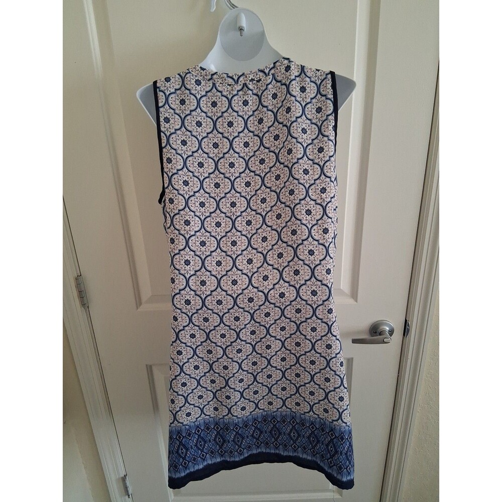 Naif Anthropologie Womens Short Dress Size Large White Blue Geometric Vacation - Picture 5 of 5
